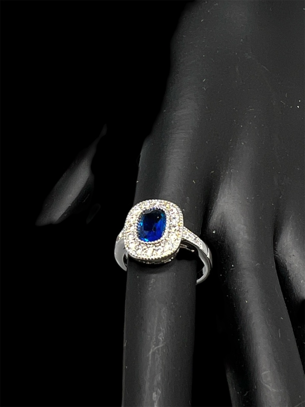 Faux Sapphire & Diamond Crystal Silver Plated Women’s Ring